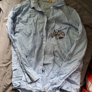 Floral embroidered button down